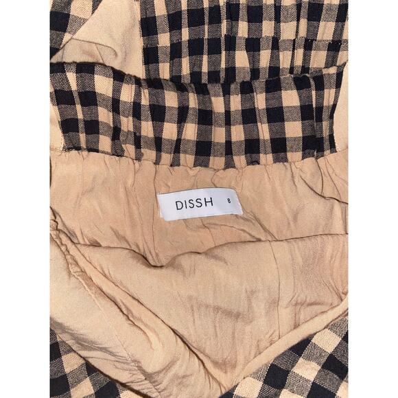 EUC DISSH Elm Chocolate Gingham Midi Dress Puff Sleeve Open Back Cotton Size 4 - Picture 10 of 16